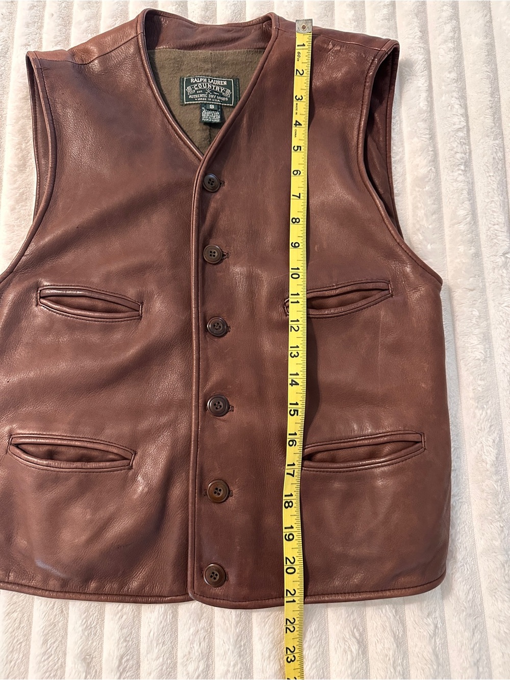 VINTAGE Ralph Lauren Brown Leather Button-Front Vest RARE Find - Picture 10 of 12